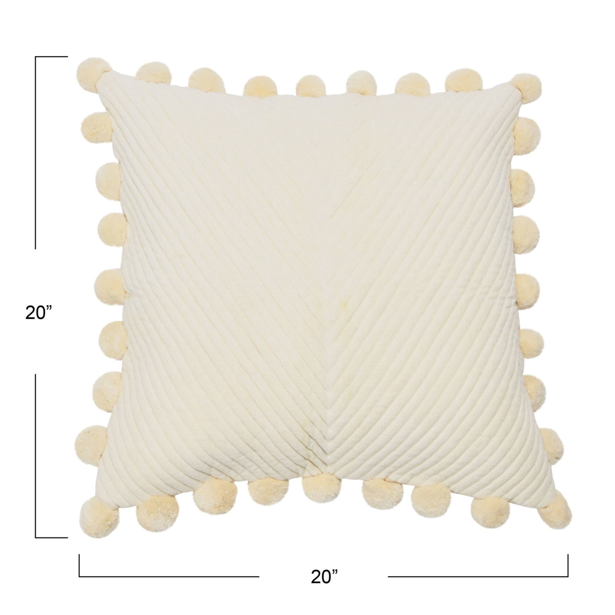 20'' Square Quilted Cotton Pillow Cover with Pom Pom Trim